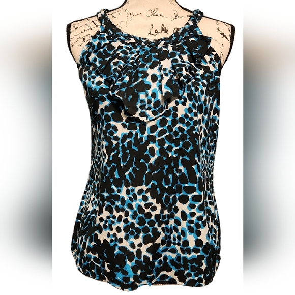 Animal Print Ruffle Sleeveless Blouse - Picture 1 of 5